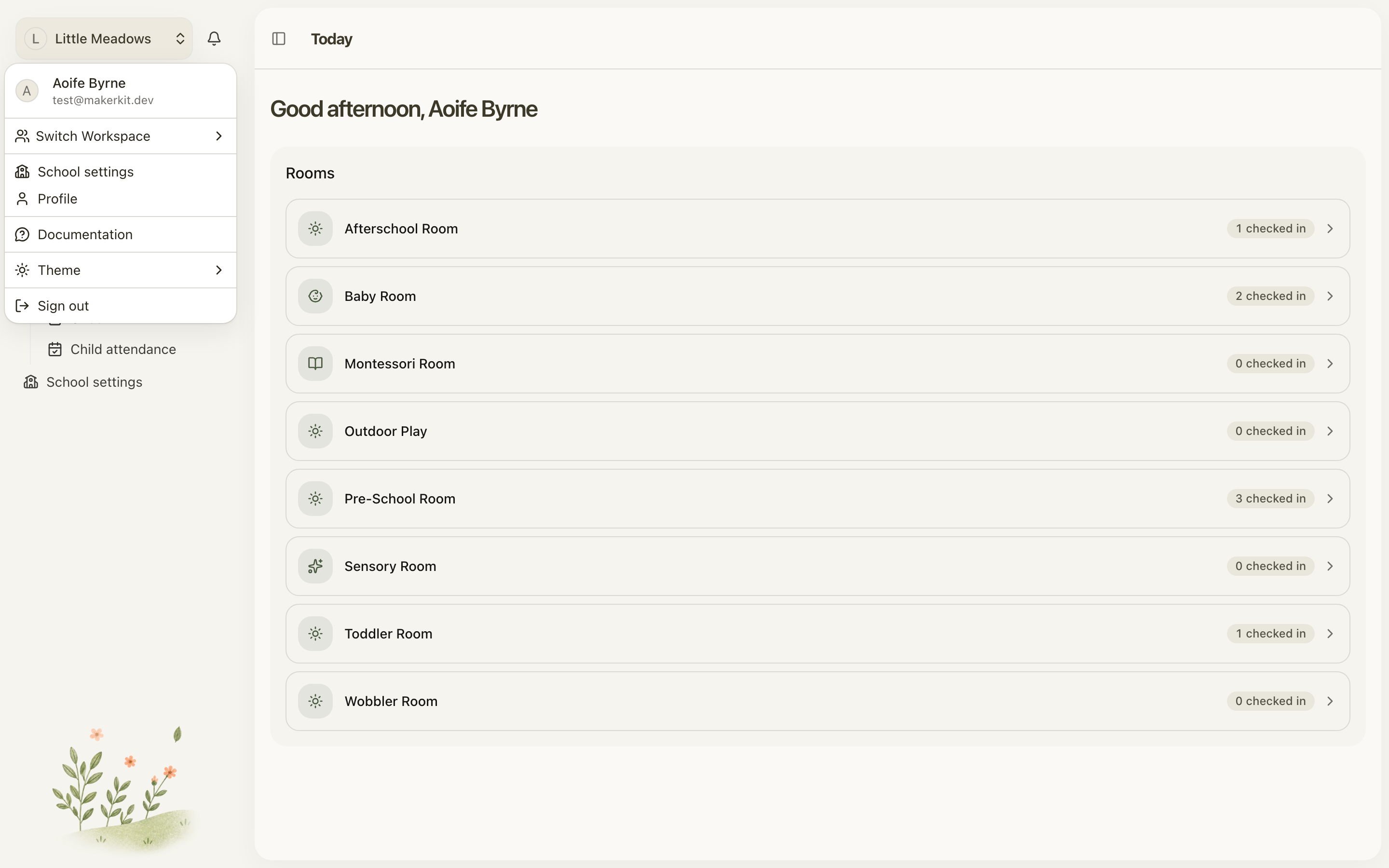 The account menu, where you switch schools and reach settings