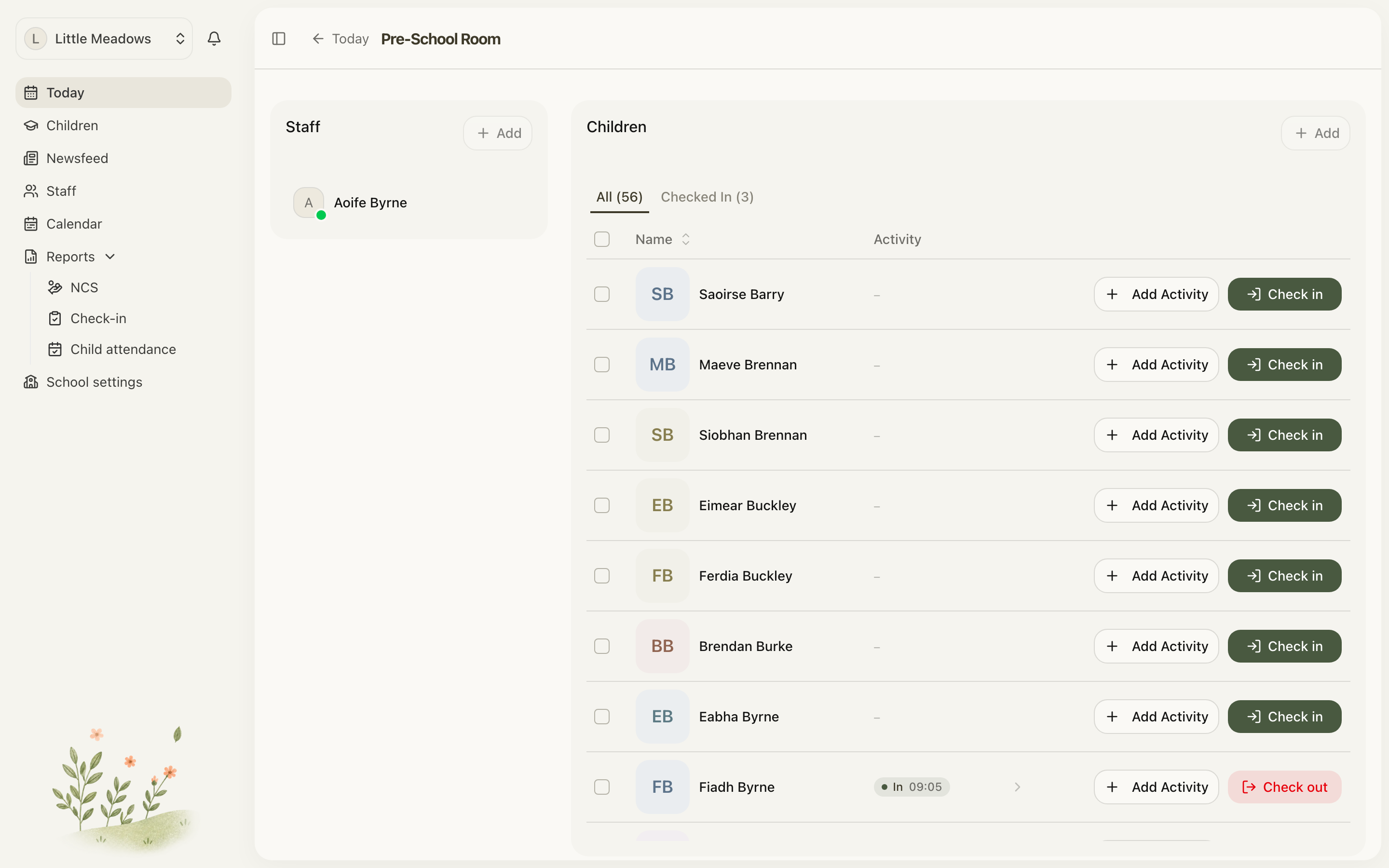 A room's roster, opened from the Today dashboard
